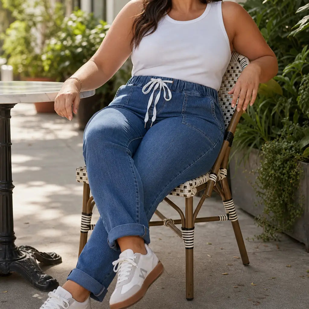Drawstring Waist Tapered Leg Denim Joggers