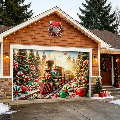 Candy Peppermint Train Garage Door Banner Decoration