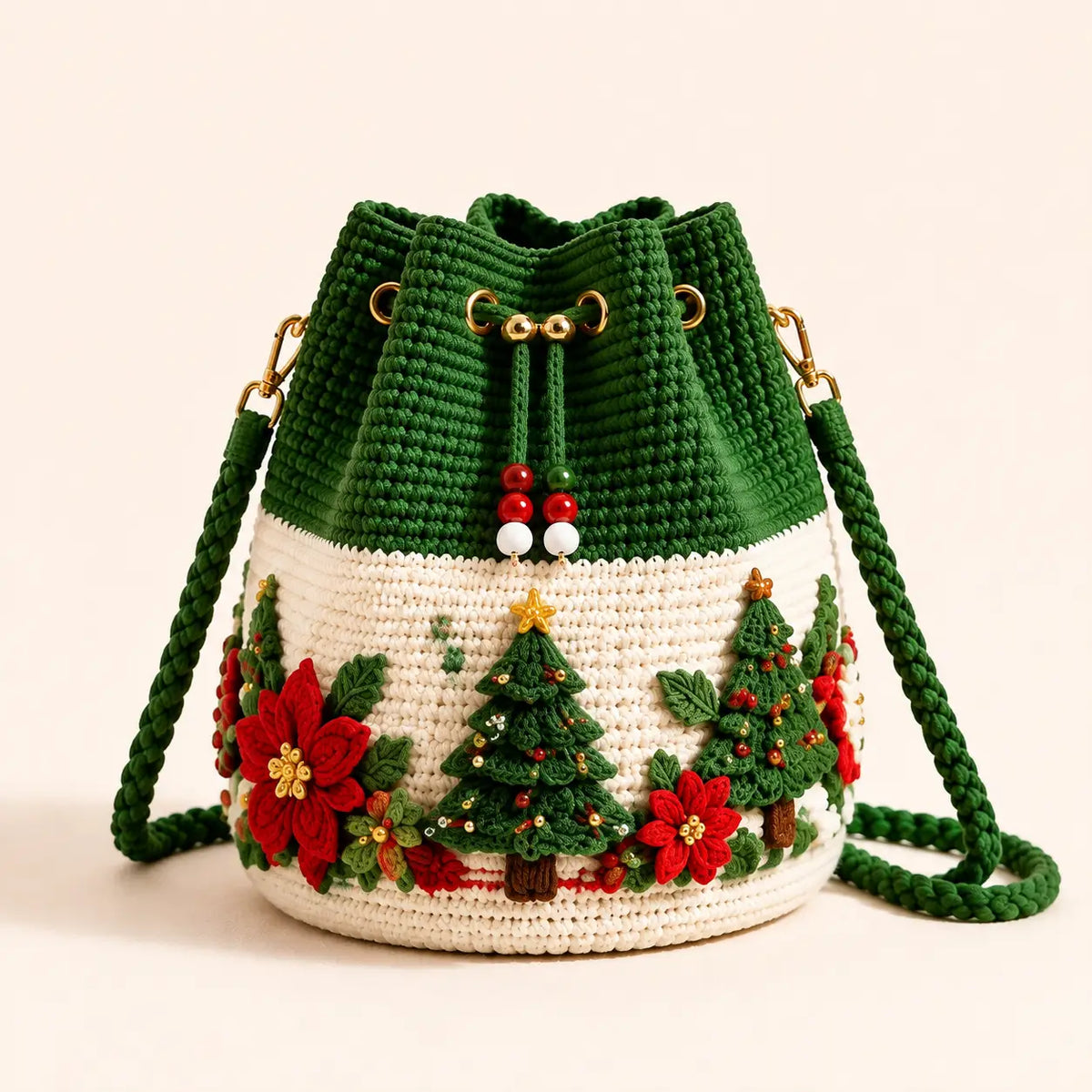 🎄3D Crochet Christmas Bucket Bag✨Festive Crossbody Purse with Detachable Strap