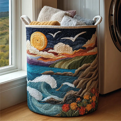 Ocean Sunset Wave Quilted Laundry Basket