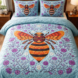 Bees And Flowers Quilted Bedding Set