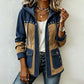 Women's Denim Jackets Long Hooded Patchwork Zip Up Jacket
