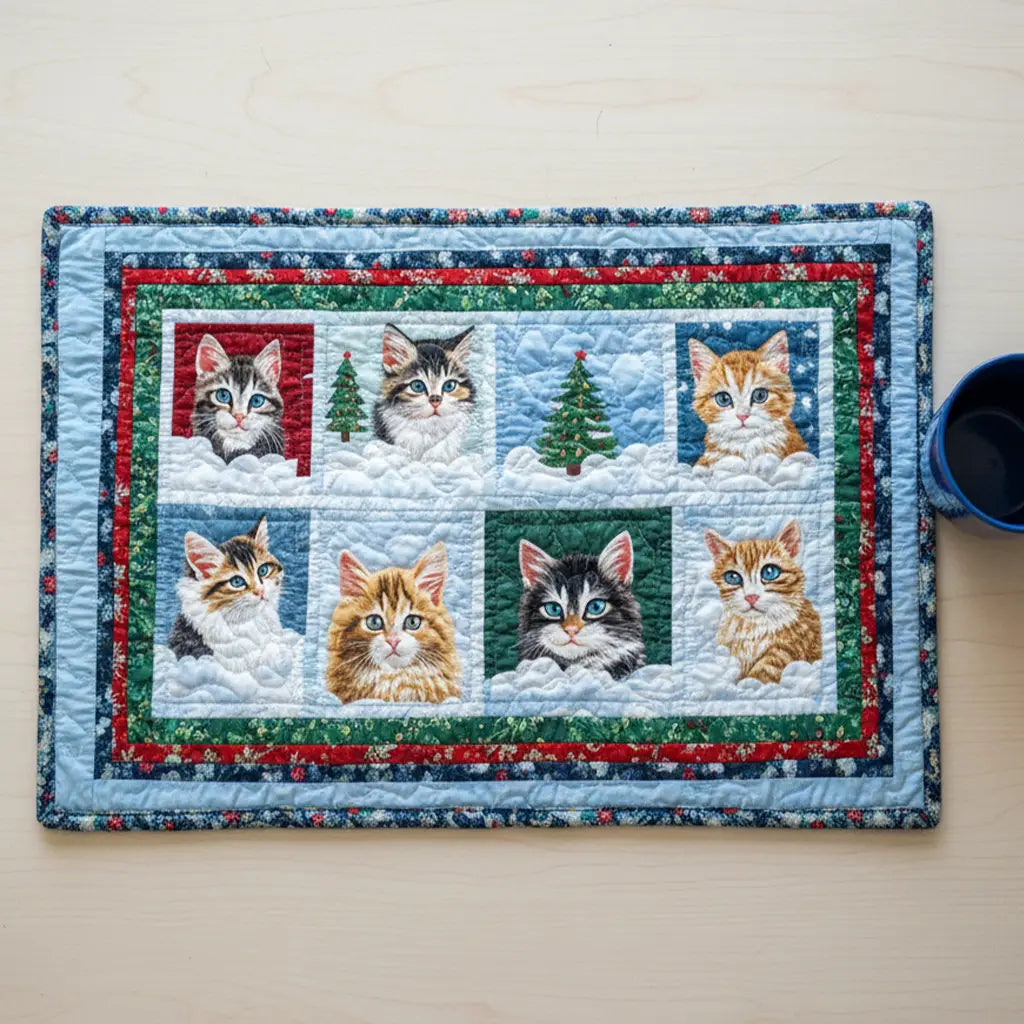 Winter Kitten Christmas Quilted Place Mat