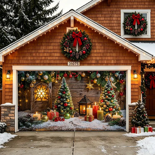 Rustic Wooden Christmas Tree Garage Door Banner Decoration
