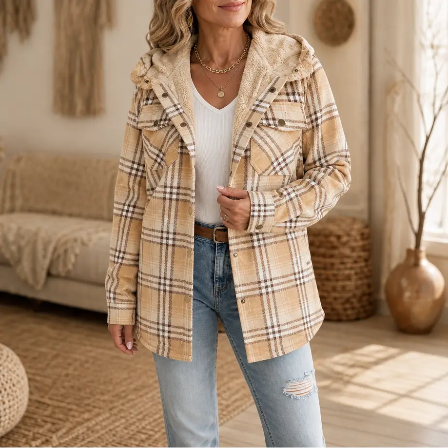 Sherpa-Lined Plaid Flannel Shacket