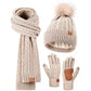 3 in 1 Winter Warmer Beanie Fleece Lined Knit Hat Scarf Gloves Gift Set