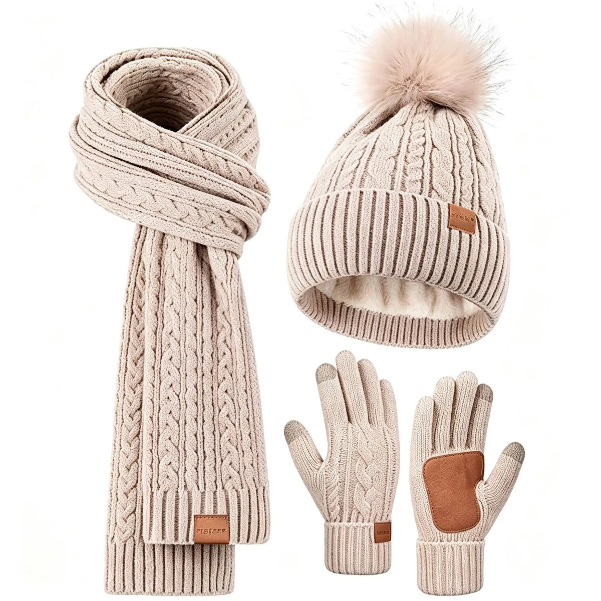 3 in 1 Winter Warmer Beanie Fleece Lined Knit Hat Scarf Gloves Gift Set