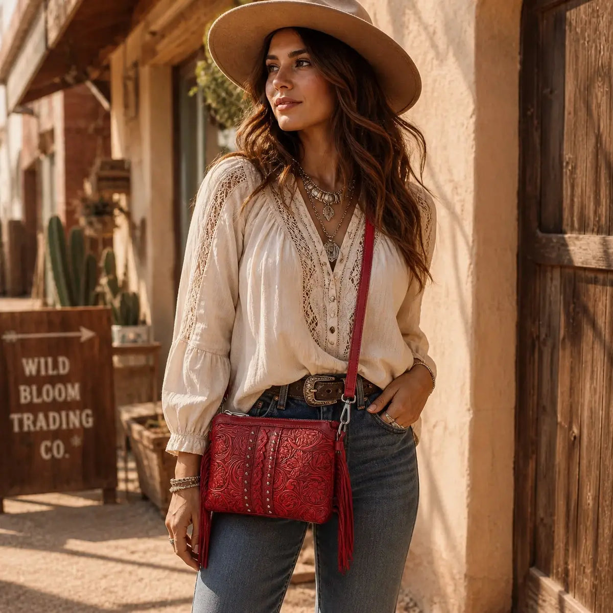 Bohemian PU Crossbody Bag with Western Fringe Tassels & Zipper Closure