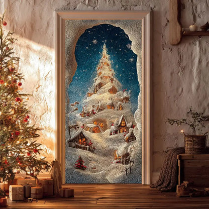 Snowy Christmas Village Starry Night Quilted Door Cover