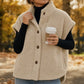 Womens Warm Button Down Sherpa Fleece-Look Vest