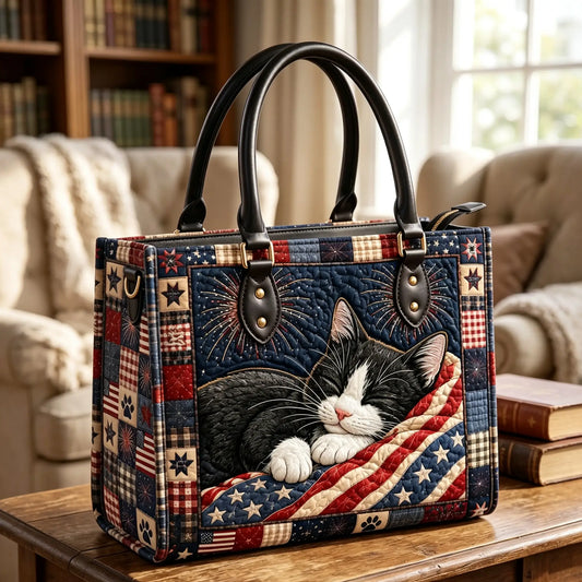 Patriotic Kitty Quilted Leather Strap Bible Handbag