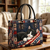 Patriotic Kitty Quilted Leather Strap Bible Handbag