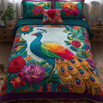 Serene Peacock Quilted Bedding Set