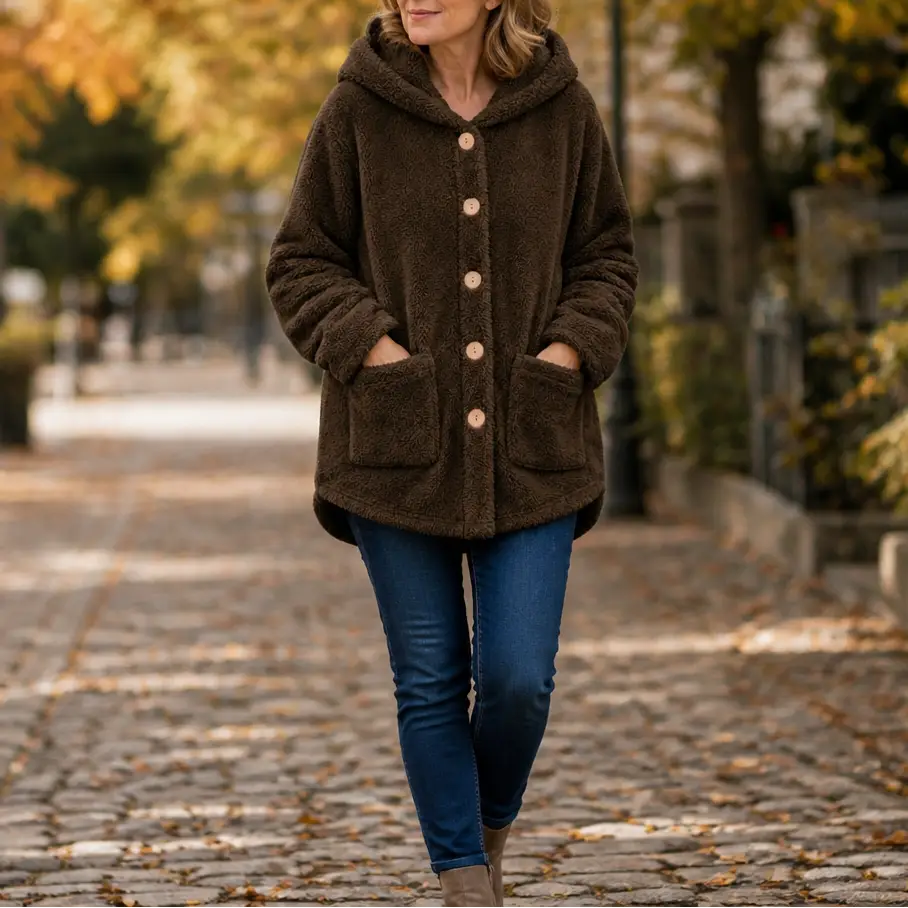 Button-Front Hooded Winter Jacket