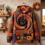 Fall Black Cat Quilted Casual Hoodie