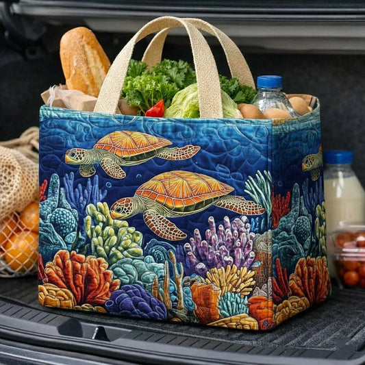Sea Turtle Coral Ocean Quilted Shopping Bag