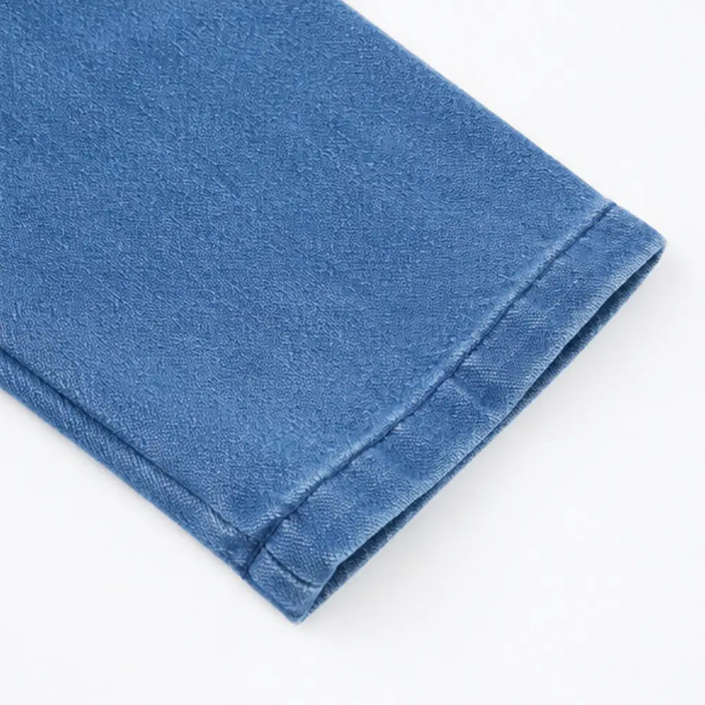 Collarless Soft-Denim-Look Button-Down Cardigan