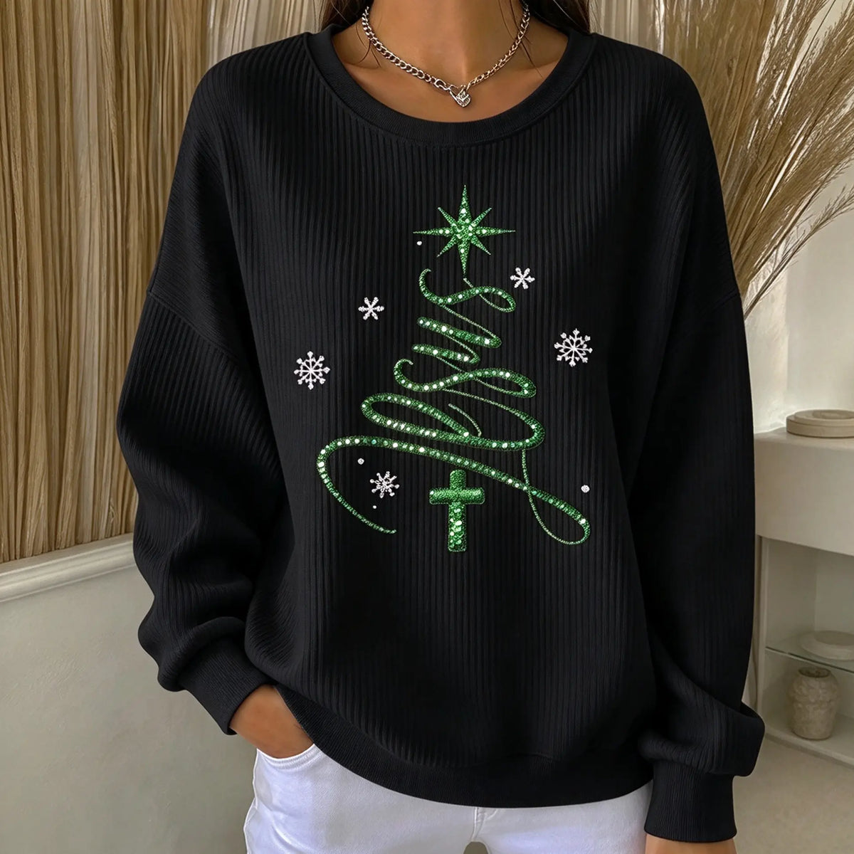 Women Christmas Crew Neck Printing Casual Sweatshirt