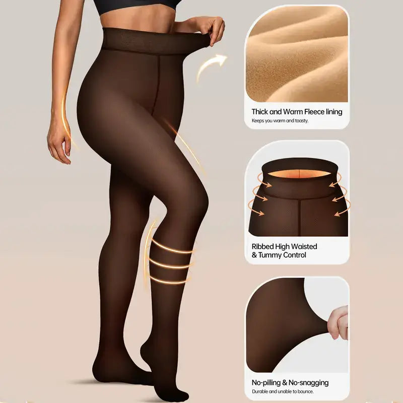 Women's Fleece Lined Tights Body Slimming Leggings Sheer Fake Translucent