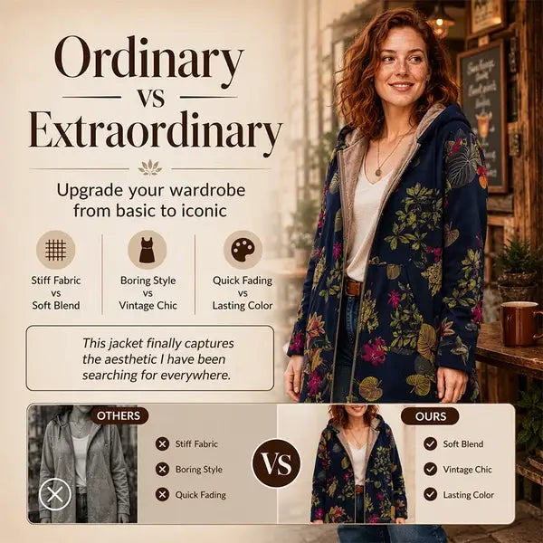 💖Women's Vintage Leaf Print Hooded Coat