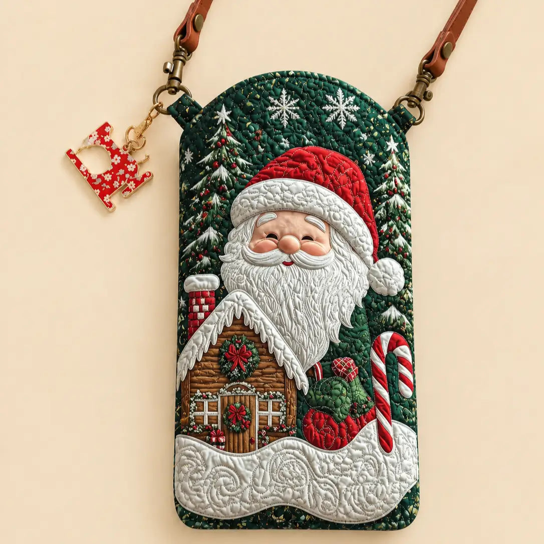 Santa Claus Holiday Quilted Slim Phone Crossbody Bag