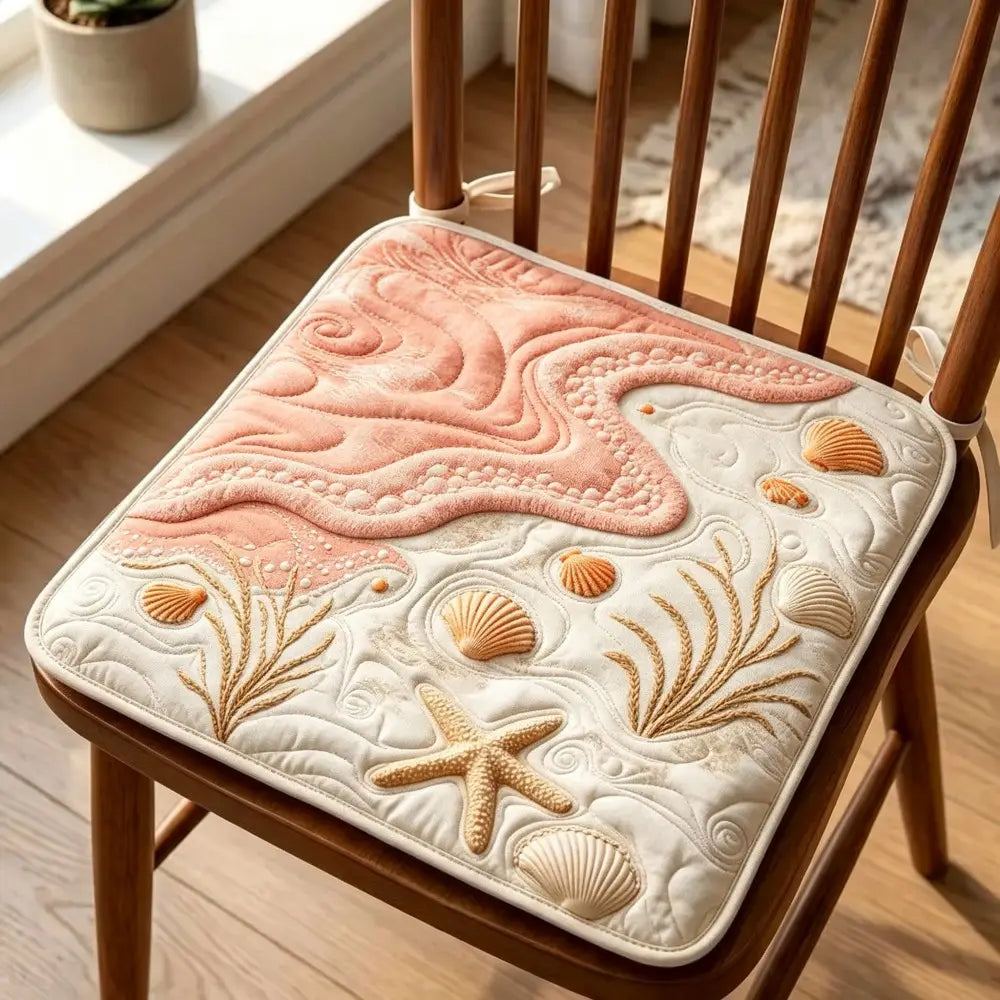 Coastal Seashell Starfish Beach Quilted Chair Cushion