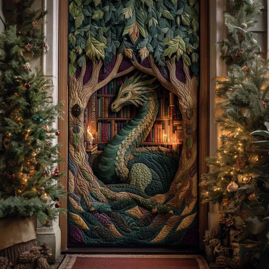 Green Dragon Ancient Tree Library Quilted Door Cover