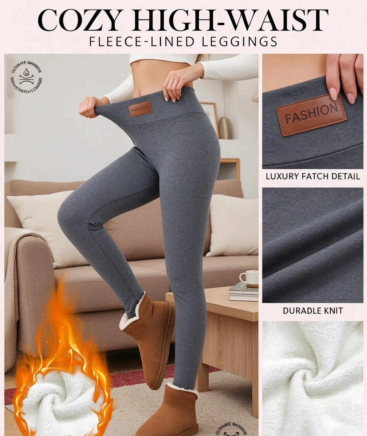 Women's Fleece-Lined High-Waist Leggings with Pockets