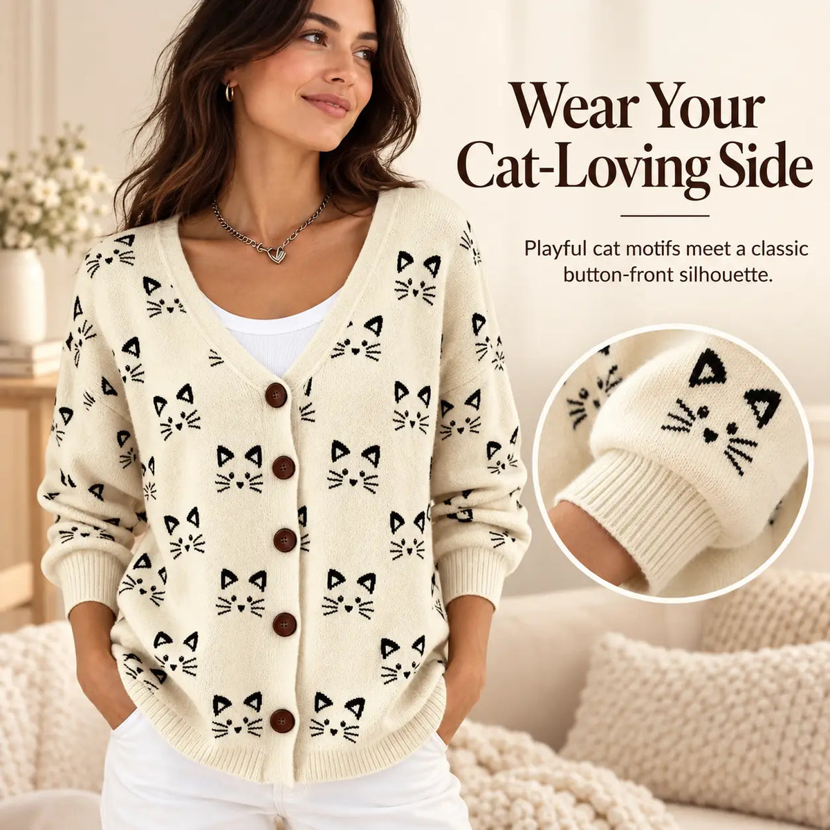 Comfortable Button-up Faux-knit Cardigan