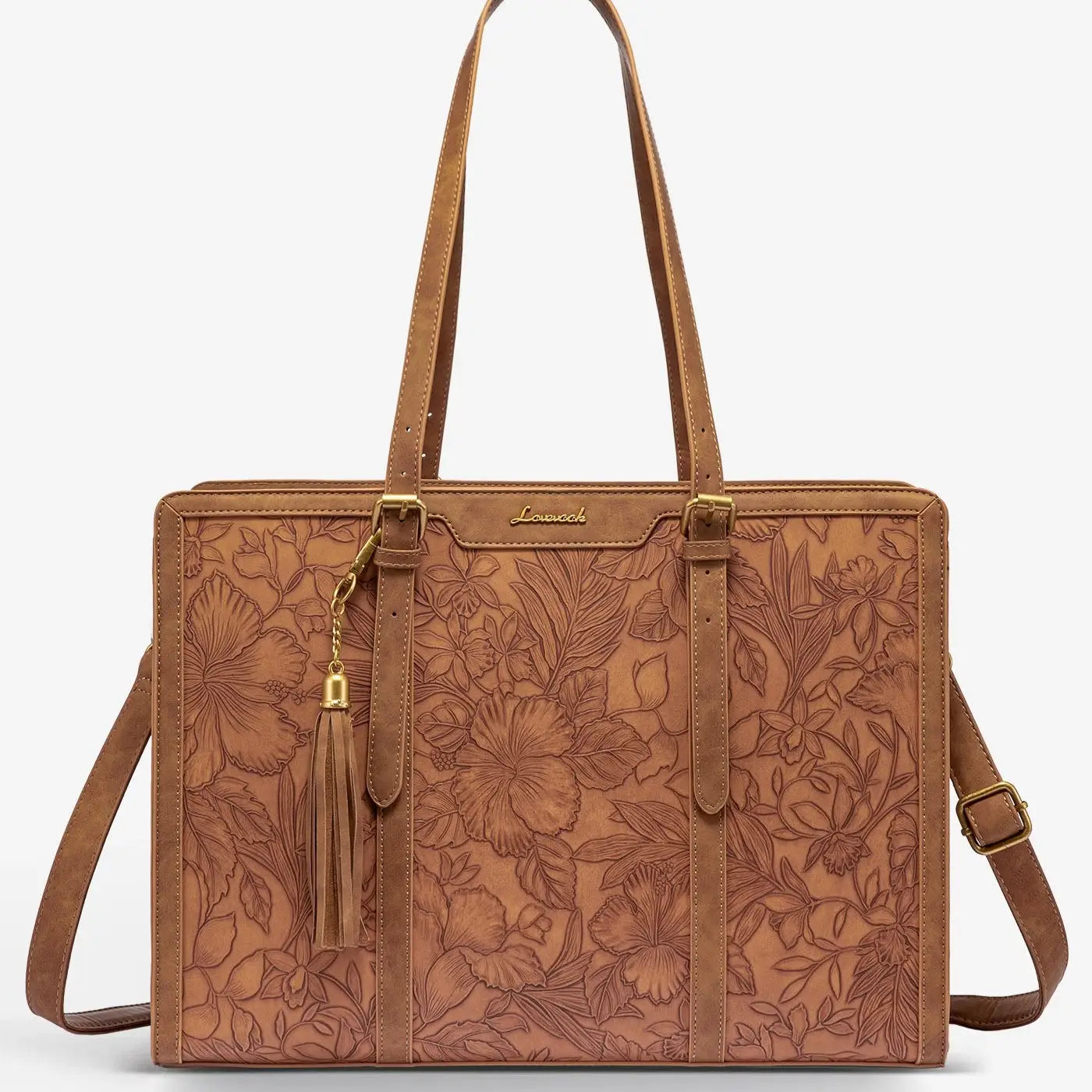 Vintage Embossed Leather Laptop Tote Set