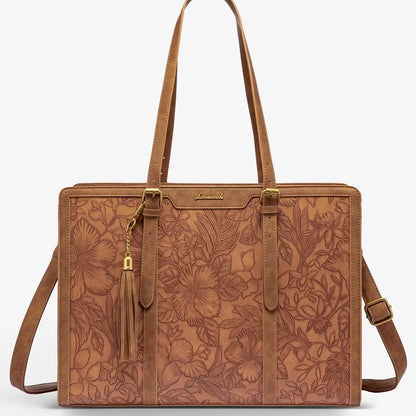 Vintage Embossed Leather Laptop Tote Set