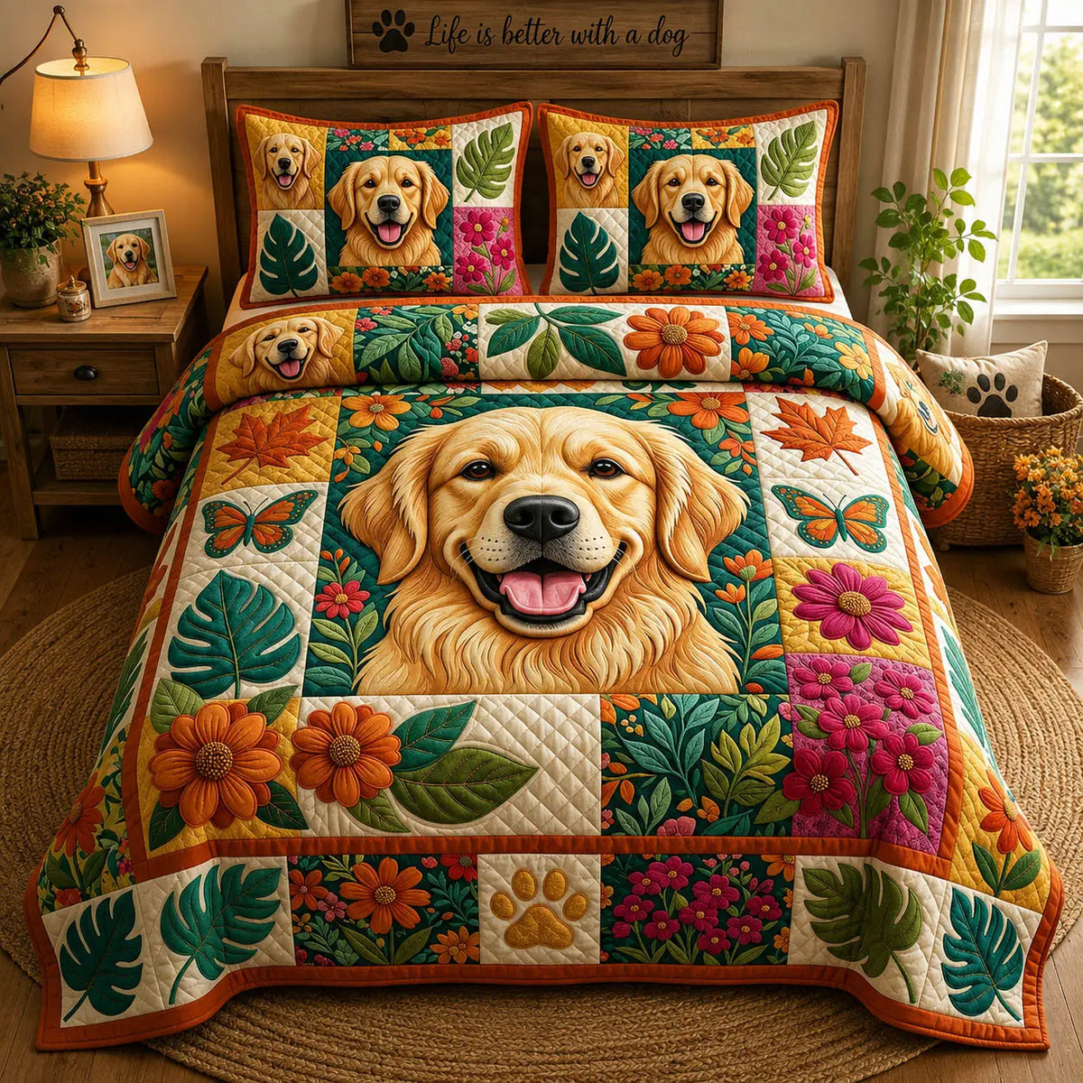 Golden Retriever Quilted Bedding Set