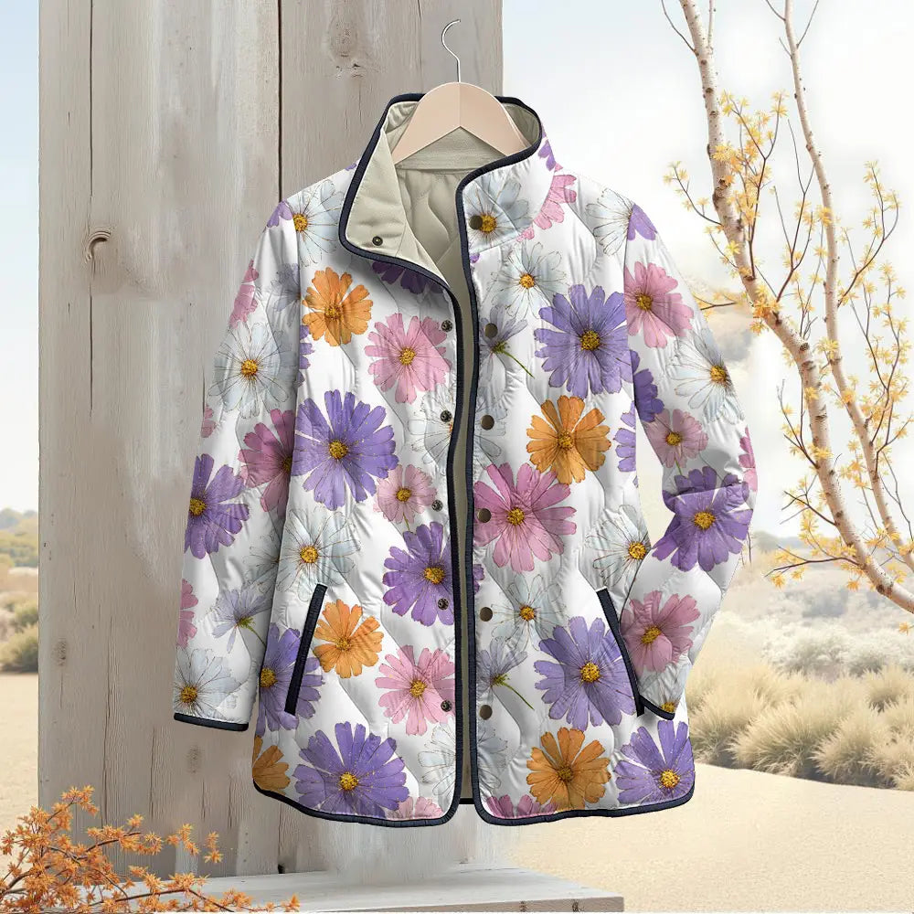 Lavender Daisy Watercolor Quilted Jacket