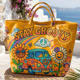 Hippie Van Stay Groovy Print PVC Tote Bag