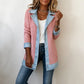 Women's Contrast Trim Collared Button Front Ribbed Knit Jacket
