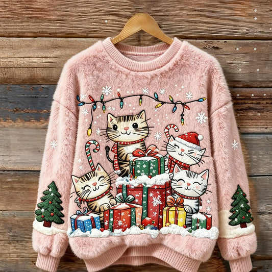 Christmas Cat Gift Cozy Plush Sweatshirt