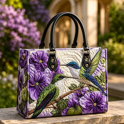 Flowers And Hummingbirds Quilted Leather Strap Bible Handbag