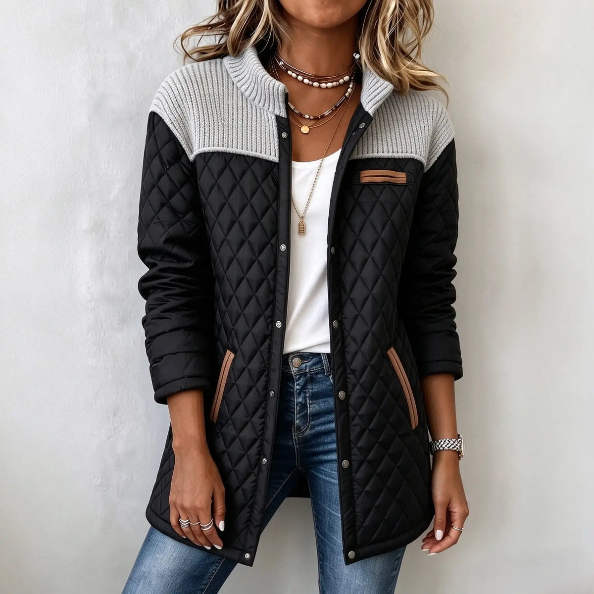 Women's Casual Color Blocked Cotton Padded Jacket