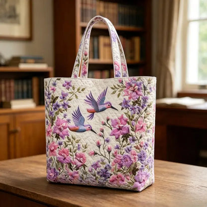 Purple Hummingbird Wildflower Handmade Tote Bag
