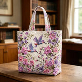 Purple Hummingbird Wildflower Handmade Tote Bag