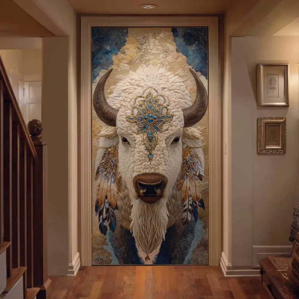 Native American White Buffalo Quilted Door Cover