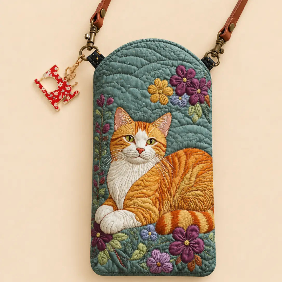 Ginger Cat Floral Quilted Slim Phone Crossbody Bag