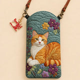 Ginger Cat Floral Quilted Slim Phone Crossbody Bag