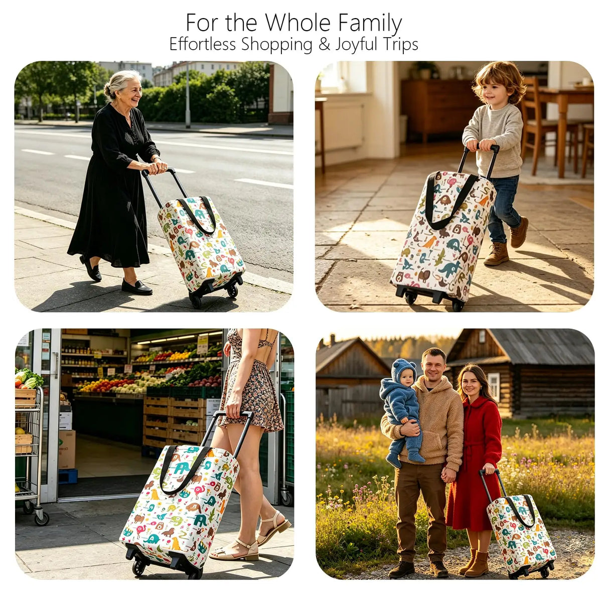 2-in-1 Folding Oxford Shopping Cart with 360° Swivel Wheels