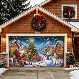 Santa Elves Snowman Reindeer Holiday Garage Door Banner Decoration