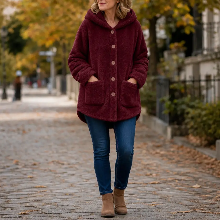 Button-Front Hooded Winter Jacket