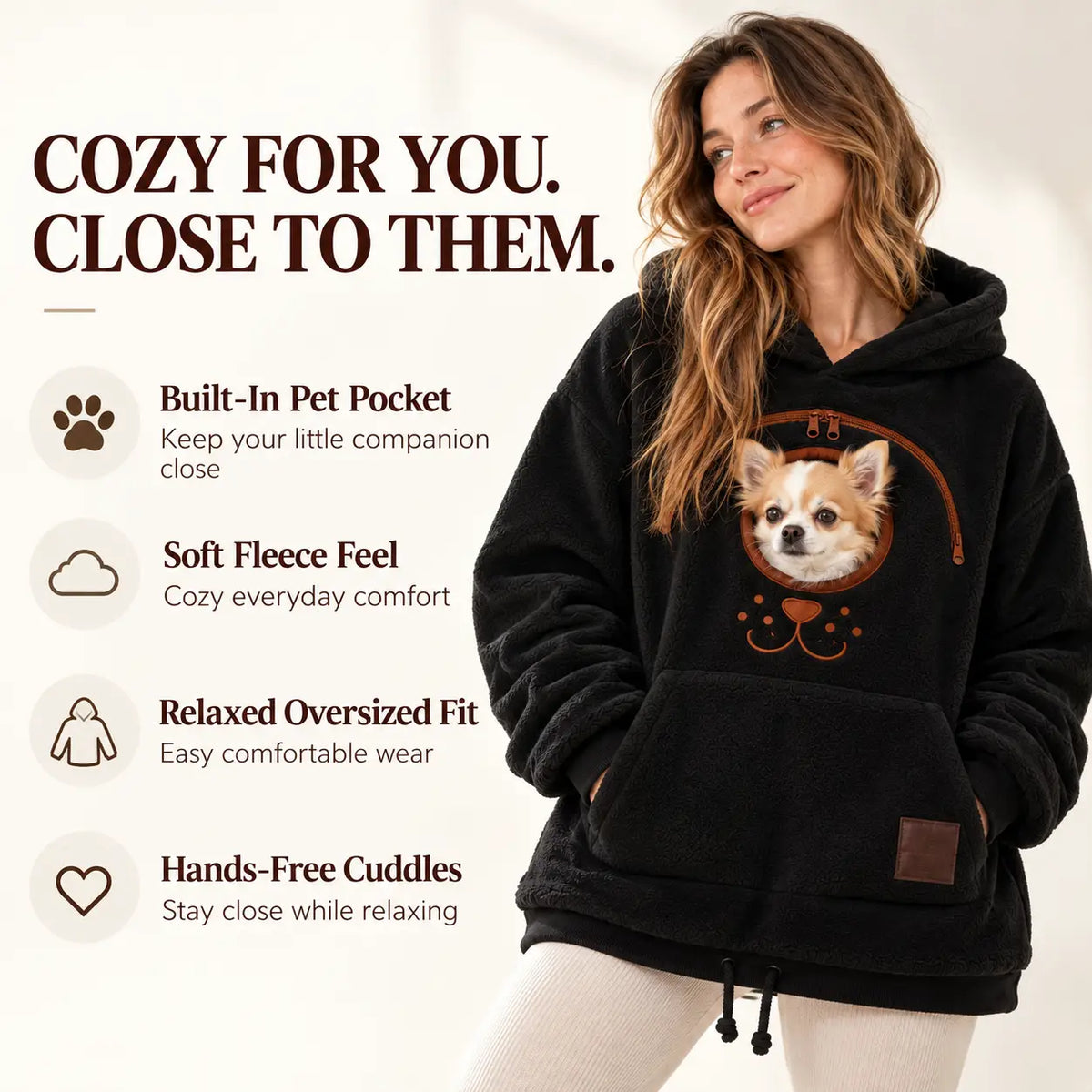 Cozy Pet Carrier Hoodie Built in Pouch for Cats Small Dogs