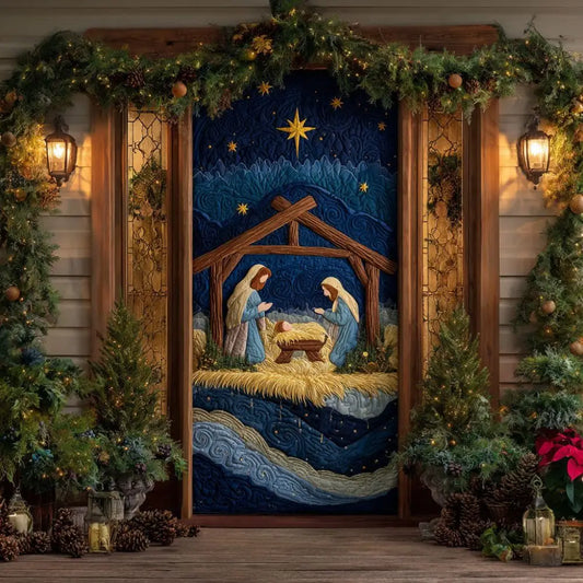 Christmas Nativity Scene Religious Quilted Door Cover