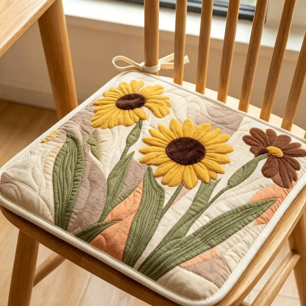 Vintage Sunflower Floral Quilted Chair Cushion