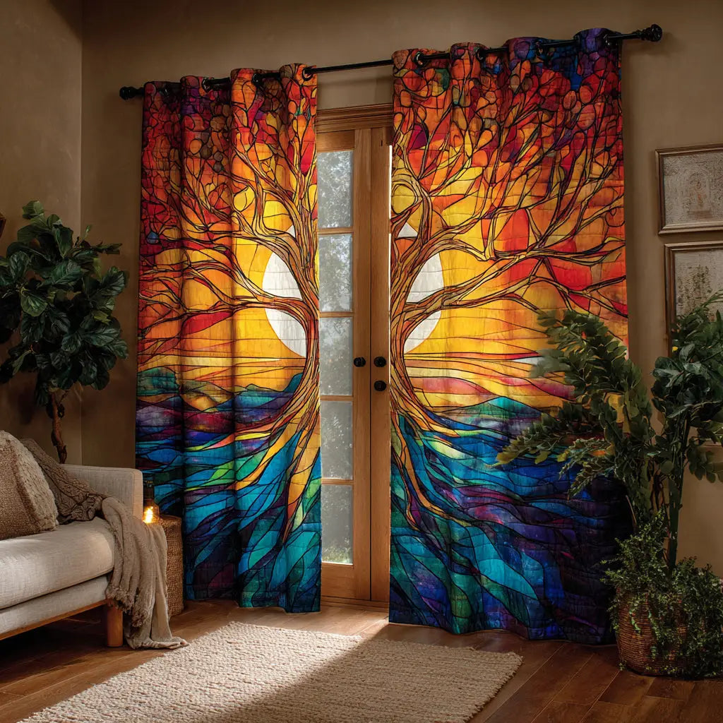 Stained Tree of Life Quilted Curtains